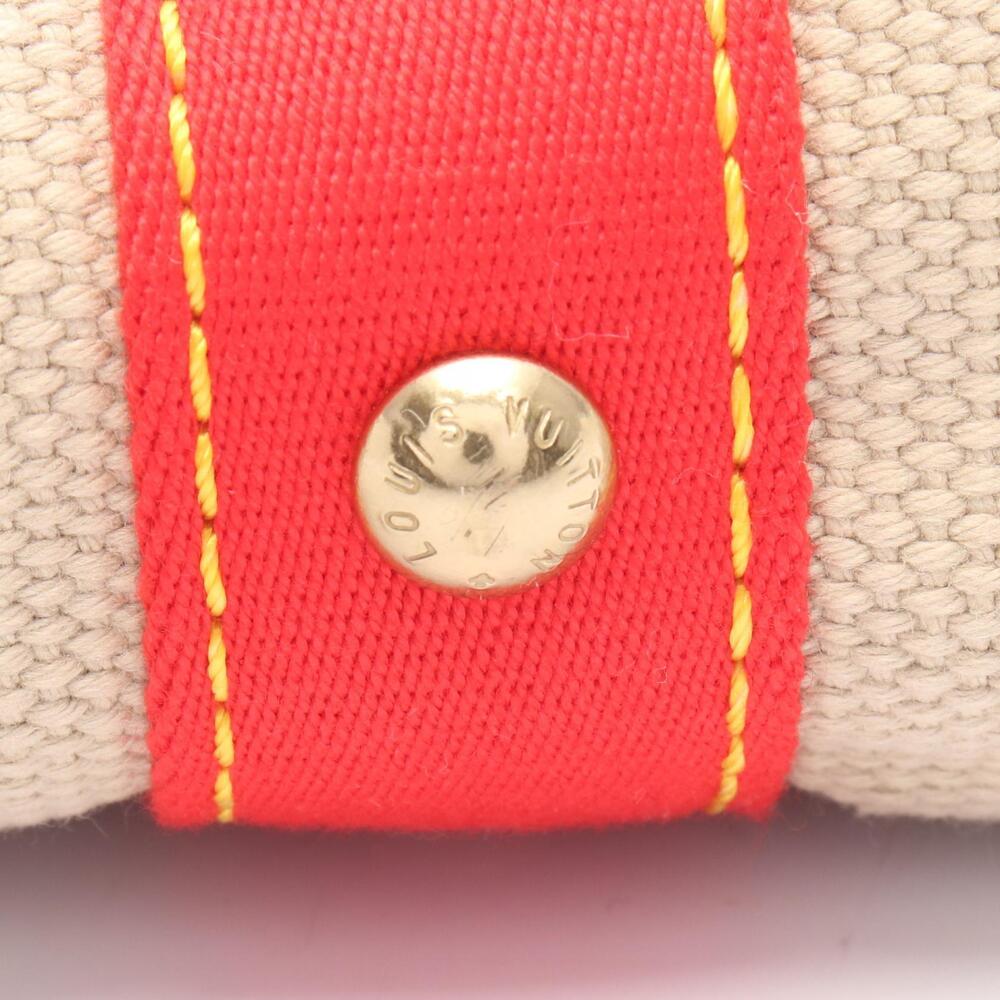 Louis Vuitton Red Leather Tote Bag Antigua Canvas Cabas Beige - Picture 5 of 6